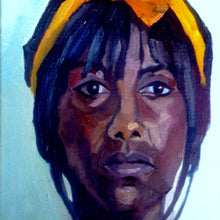 Load image into Gallery viewer, Pauline in yellow ribbon oil on canvas artwork by Stella Tooth

