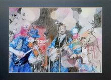 Load image into Gallery viewer, Police Dog Hogan at the Half Moon Putney Mixed media on paper of musician by London based performer artist Stella Tooth Display
