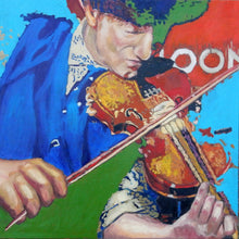 Load image into Gallery viewer, Police Dog Hogan&#39;s violinist Eddie Bishop in oils by Stella Tooth
