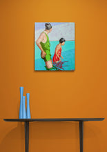 Load image into Gallery viewer, Reflections oil painting on canvas of people swimming in aqua blue by London based portrait artist Stella Tooth
