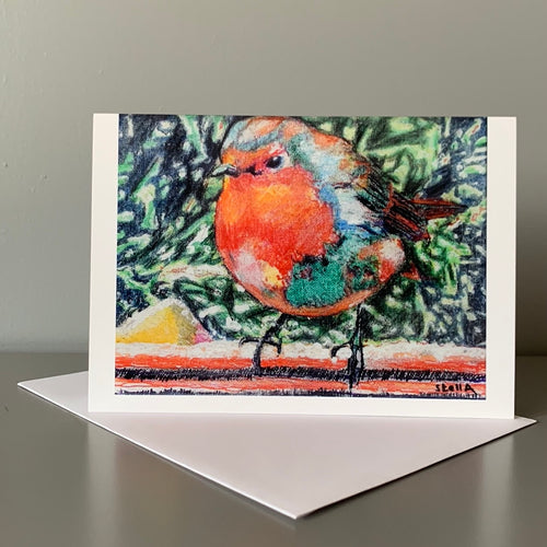 Fina art greetings card of Robin reproduced from painting by Stella Tooth animal art