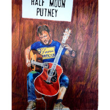 Load image into Gallery viewer, Rodney Branigan at the Half Moon Putney mixed media portrait of guitarist by musician artist Stella Tooth
