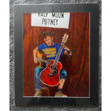 Load image into Gallery viewer, Rodney Branigan at the Half Moon Putney mixed media portrait of guitarist by musician artist Stella Tooth Mounted
