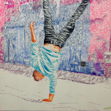 Load image into Gallery viewer, Jonathan Last street performer South Bank London acrobat portrait drawing original artwork by Stella Tooth artist detail
