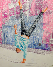 Load image into Gallery viewer, Jonathan Last street performer South Bank London acrobat portrait drawing original artwork by Stella Tooth artist display
