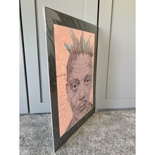 Load image into Gallery viewer, Spikey bed o’ nails Covent Garden London performer mixed media portrait art by London based artist Stella Tooth Side
