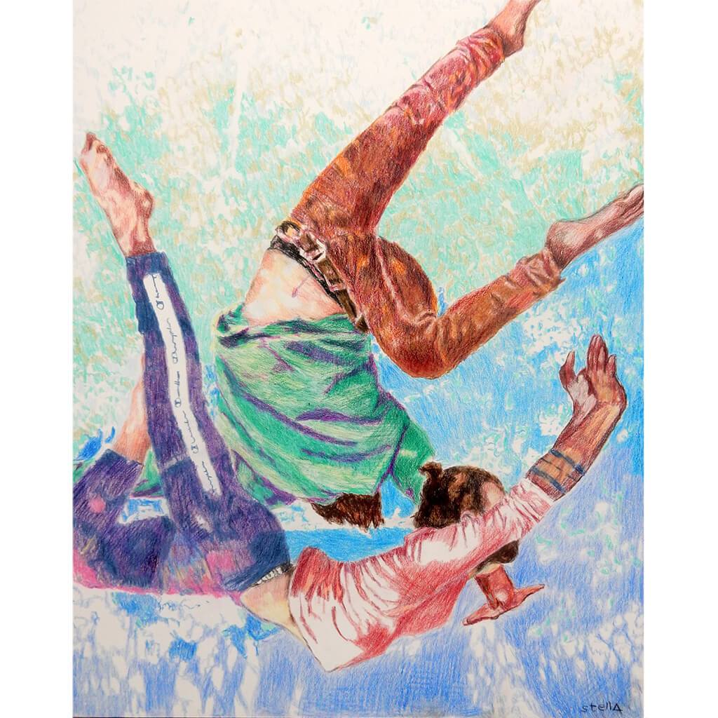 Duet South Bank acrobats portrait drawing