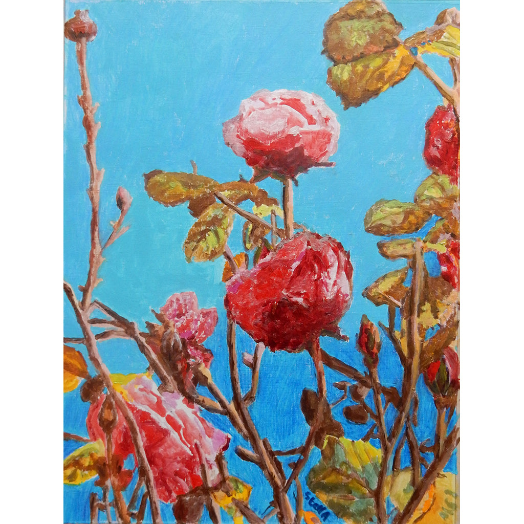 Take time to smell the roses oil on canvas by Stella Tooth