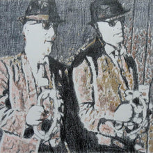Load image into Gallery viewer, The Rawhides musicians performing at The Hideaway Streatham original pencil drawing on paper artwork by Stella Tooth detail
