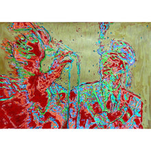 Load image into Gallery viewer, The Selecter musicians and singer performing live mixed media drawing on paper artwork in neon colours and gold by Stella Tooth
