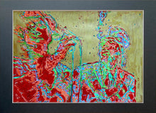 Load image into Gallery viewer, The Selecter musicians and singer performing live mixed media drawing on paper artwork in neon colours and gold by Stella Tooth display
