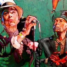 Load image into Gallery viewer, The Selecter ska band musicians performing at a show in London original artwork oil on canvas painting by Stella Tooth artist detail
