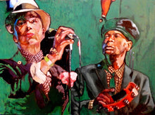 Load image into Gallery viewer, The Selecter ska band musicians performing at a show in London original artwork oil on canvas painting by Stella Tooth artist display
