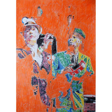Load image into Gallery viewer, The Selecter 2 tone ska band musicians performing in London original orange mixed media artwork by Stella Tooth artist
