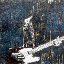 Load image into Gallery viewer, The Trembling Wilburys musicians performing at the Half Moon Putney mixed media drawing on paper artwork by artist Stella Tooth detail

