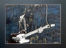 Load image into Gallery viewer, The Trembling Wilburys musicians performing at the Half Moon Putney mixed media drawing on paper artwork by artist Stella Tooth display
