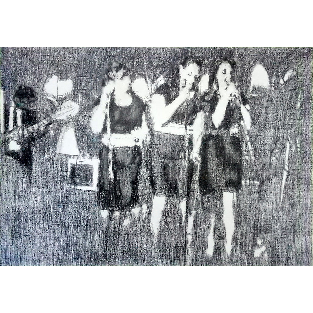 The Rawhides female singers pencil on paper drawn artwork by Stella Tooth