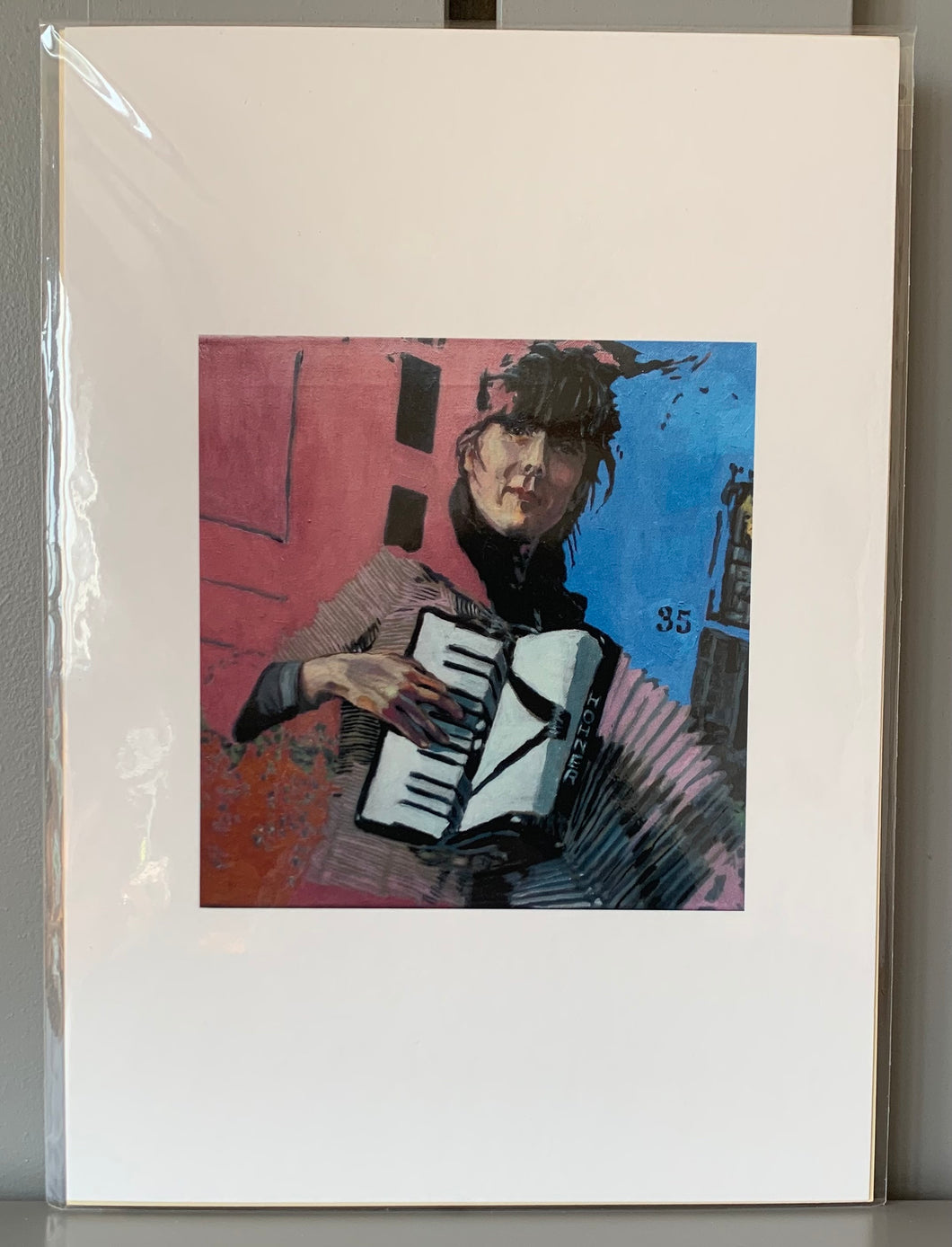 Fine art print reproduction of The Accordion Player original oil on canvas artwork by Stella Tooth musician art