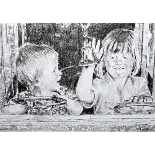 Tim Beeson-Jones and sister pencil on paper by Stella Tooth