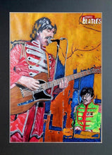 Load image into Gallery viewer, Ultimate Beatles at the Half Moon Putney Mixed media on paper of musician by London based performer artist Stella Tooth display
