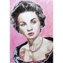 Load image into Gallery viewer, Vivien Leigh actress portrait pencil on paper in pink and black by London based artist Stella Tooth
