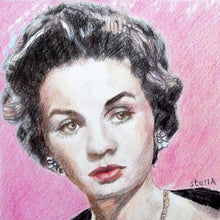 Load image into Gallery viewer, Vivien Leigh actress portrait pencil on paper in pink and black by London based artist Stella Tooth detail
