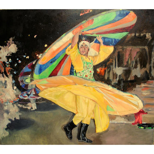 Turkish whirling dervish dancer performing in Turkey original artwork oil on canvas painting by Stella Tooth artist