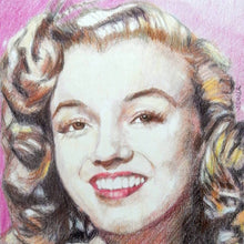Load image into Gallery viewer, Portrait of Marilyn Monroe in her youth pencil on paper in frame by London based portrait artist Stella Tooth detail
