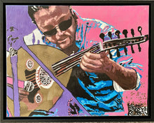 Load image into Gallery viewer, Zana Asia busker musician performing on the streets of Knightsbridge in London acrylic on canvas artwork by Stella Tooth in frame
